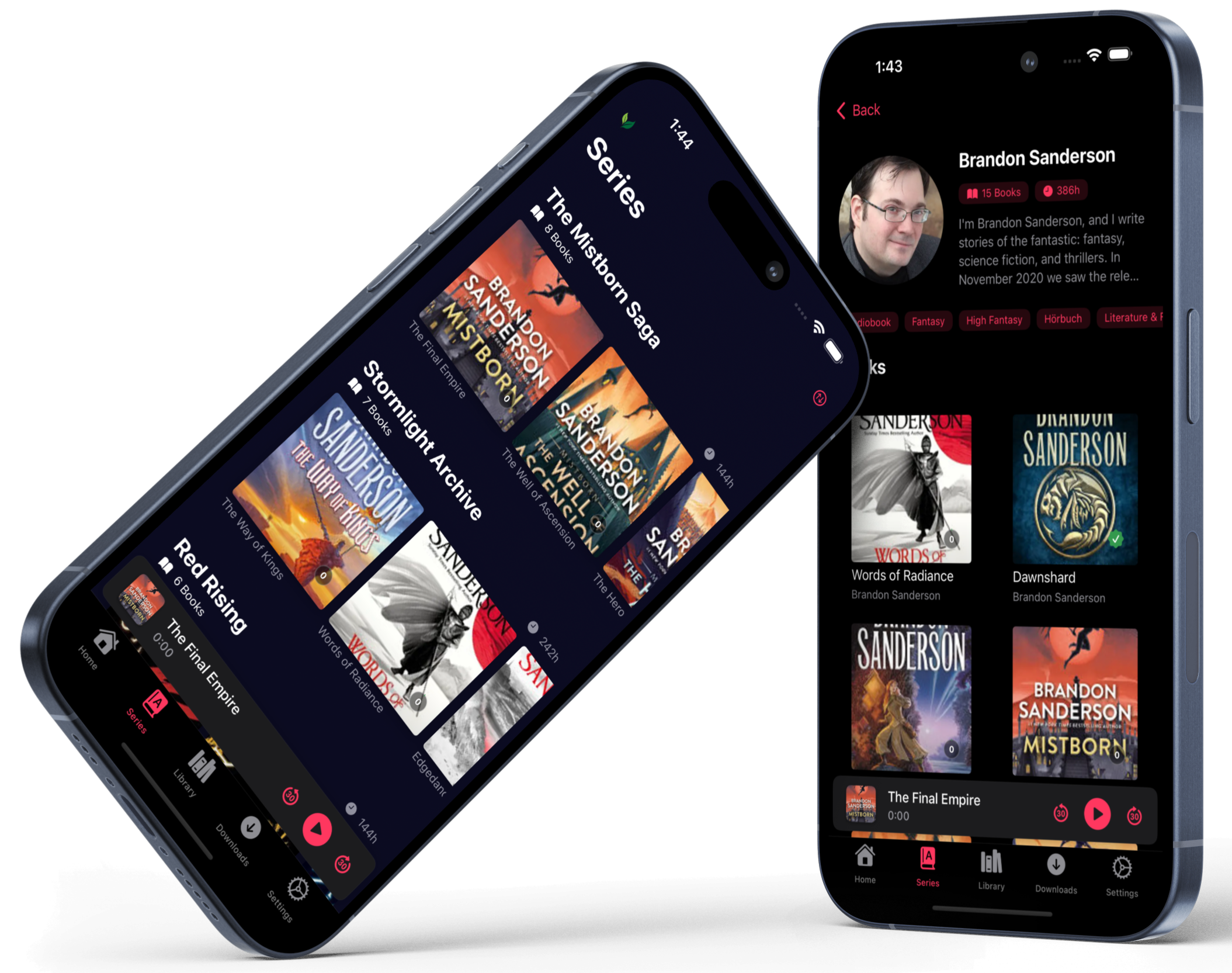 How the app organizes your books by author and series